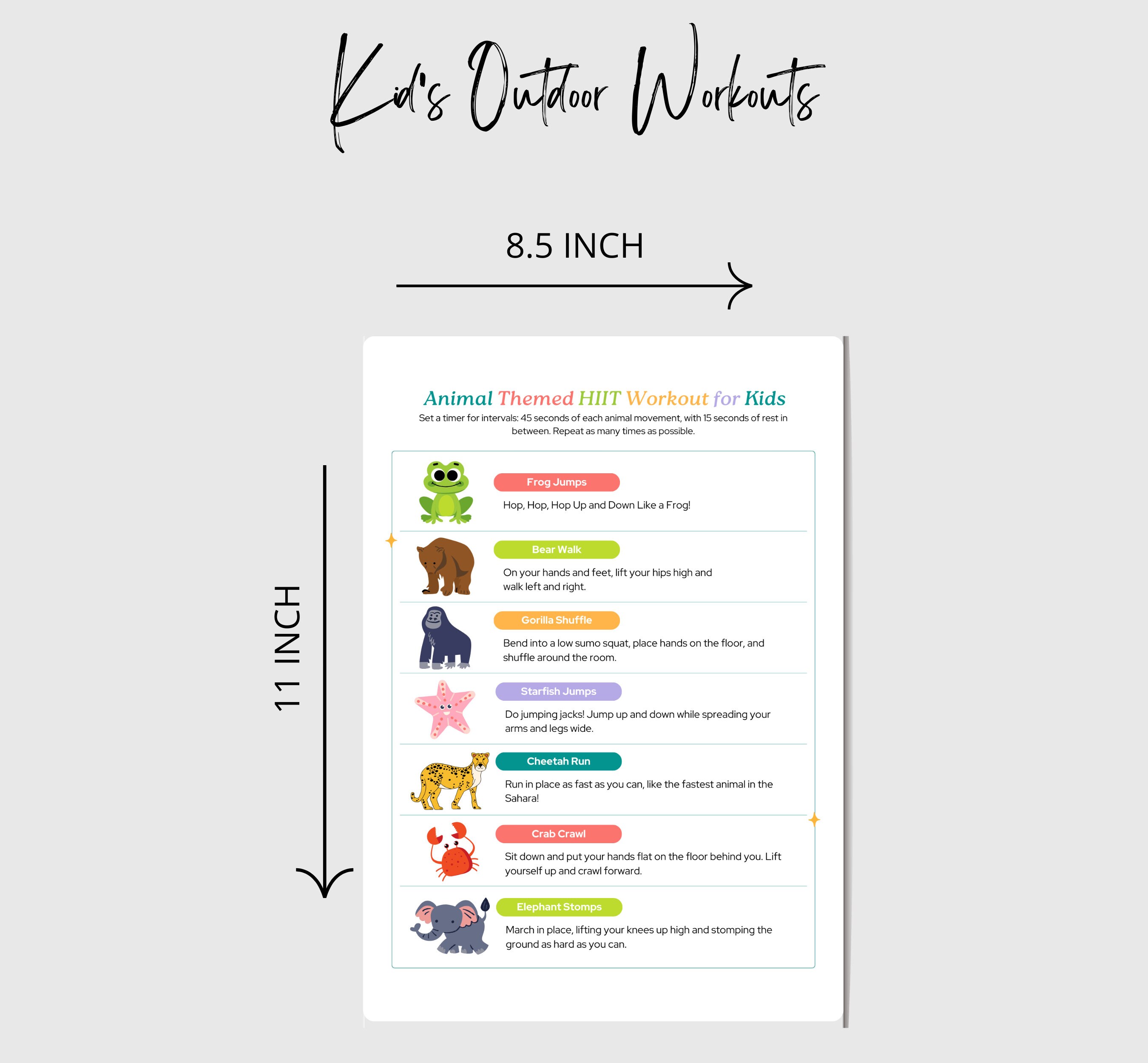 Printable Outdoor Workouts for Kids/exercises for Kids/kids Workouts/kids Exercises/kids Outdoor ...