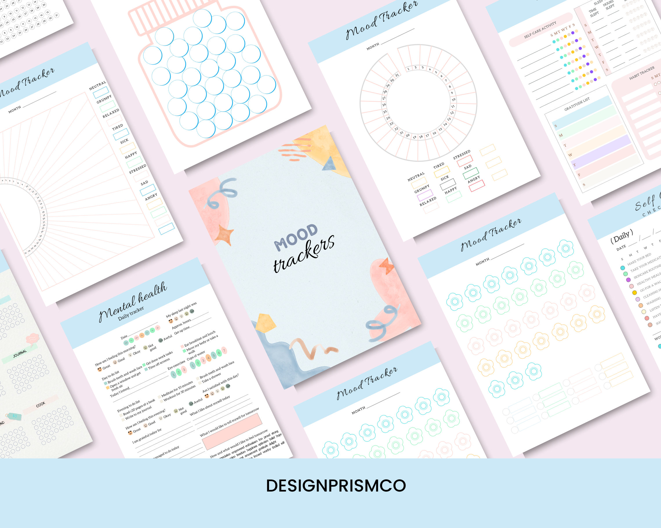 Mood Tracker Printable Pack, Mental Health Tracker, Circular Mood Chart ...