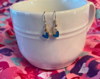 Light Blue Mini Heart Dangle Earring | Blue Heart Earrings | Heart Earrings | Dangle Heart Earrings