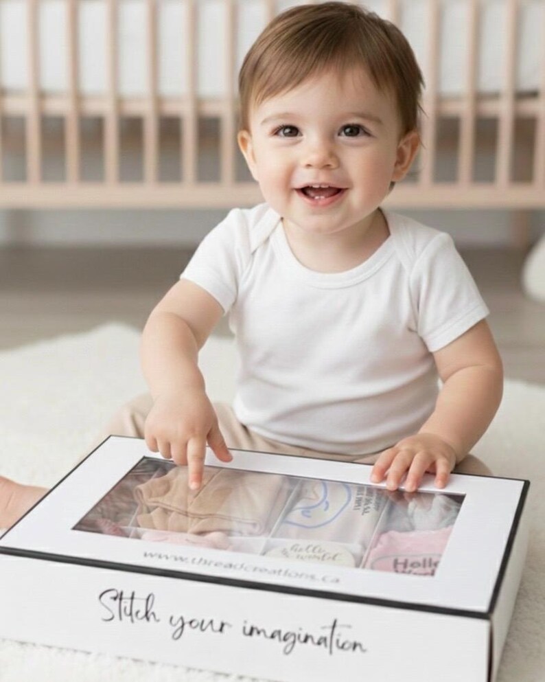 Personalized Baby Gift Box | Gender Neutral Welcome Home Set| Embroidered Baby Clothes image 4
