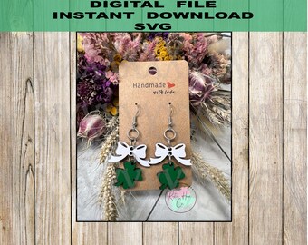 Pendientes de trébol con lazo para el Día de San Patricio, diseño SVG, archivo digital cortado con láser