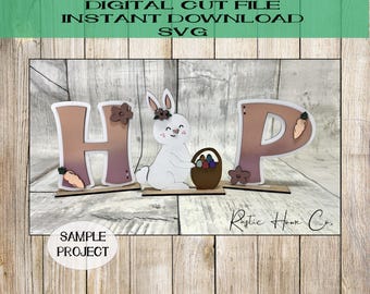 Archivo SVG de letrero de estante de salto de canasta de conejito de Pascua, bandeja escalonada, archivo de corte láser digital Glowforge, huevo de Pascua