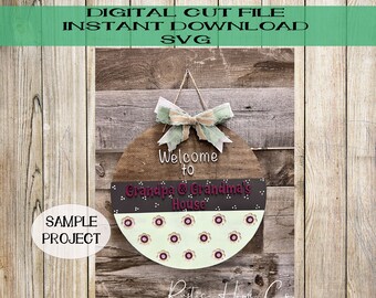 Bienvenido a Grandpa and Grandmas House Doorhanger svg Laser Cut archivo digital abuelo regalo decoración de la puerta principal decoraciones del porche