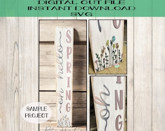 Letrero de porche de bienvenida a la primavera svg decoración de porche delantero regalo SVG archivo cortado con láser Descarga digital oh hola