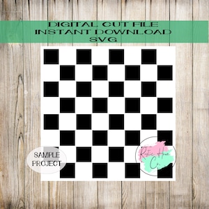 May include: Digital cut file with a black and white checkerboard pattern. The image includes the text "DIGITAL CUT FILE INSTANT DOWNLOAD SVG" in green and "SAMPLE PROJECT" in a white oval. A logo for "Rustic Home Co." is also present.