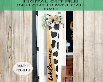 Bienvenido Porche signo svg vaca impresión svg decoración del porche delantero regalo SVG corte láser Archivo Descarga digital