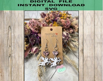 Pendientes de corazón de Cupido de San Valentín Diseño SVG Archivo digital cortado con láser