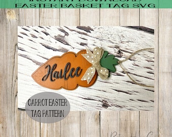 Etiqueta de nombre de cesta de Pascua svg regalo png zanahoria corte láser diseño digital Glowforge File