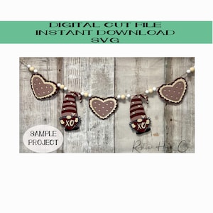 Banner ghirlanda cuore gnomo di San Valentino svg file digitale tagliato al laser Amore XOXO