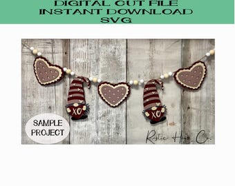 Valentine Gnome Heart banner garland svg Laser Cut Digital File Love XOXO