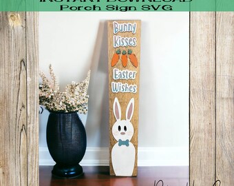 Conejito de Pascua Porche Signo SVG diseño digital láser Corte Archivo Deseos de Pascua, bienvenido regalo de decoración del signo del porche delantero
