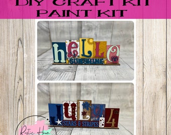 DIY 4th of July Summer reversible Block letters wood craft sign paint kit