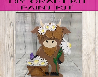 Kit de pintura para letreros artesanales de madera para primavera y verano de margaritas de vaca de las Tierras Altas