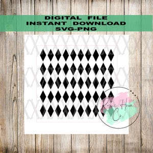 May include: Digital file with a black and white diamond pattern. The words "DIGITAL FILE INSTANT DOWNLOAD SVG-PNG" are at the top. The image has a white background and a logo for Rustic Home Co.