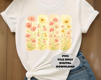 Pincelada de flores silvestres PNG floral, sublimación, camiseta PNG, diseño de camiseta, descarga digital imprimible, flores