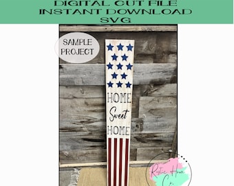 Porche patriótico "Hogar, dulce hogar", letrero de bienvenida, decoración de verano para porche delantero estilo americano, archivo cortado con láser, descarga digital
