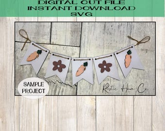 Minibanderín de flores de primavera de Pascua, guirnalda de niveles, bandeja svg, archivo digital cortado con láser, Glowforge Ready, día de la madre, zanahoria floral