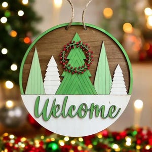 Door Hanger Welcome Pines Rustic Pine Tree Design Farmhouse Front Door Decor Seasonal Wall Hanging Sign