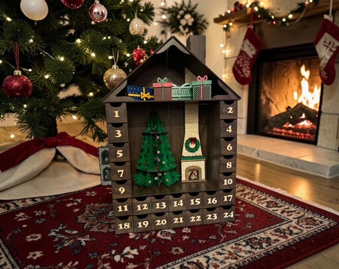 Featured listing image: Wooden Christmas Tree Fireplace Advent Calendar: Holiday Countdown Decor
