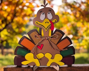 Handmade Wood Turkey Table Decoration: Thanksgiving Decor