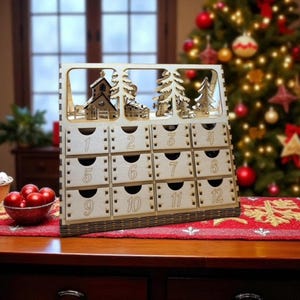Rustic Wooden Christmas Village Advent Calendar: Holiday Countdown Decor