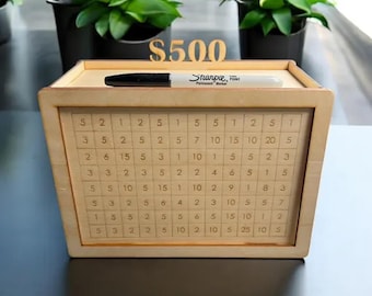 Wooden Savings Bank: Goal Tracker, Cross Off Denominations