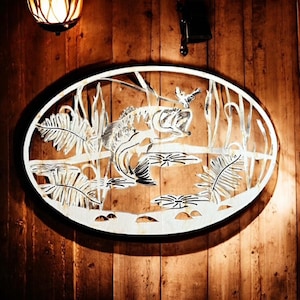 Wall Hanging Bass Fish Décor Rustic Wooden Fishing Sign Cabin Lodge Wall Art Gift