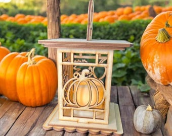 Wooden Fall Lantern with Flameless Tea Light