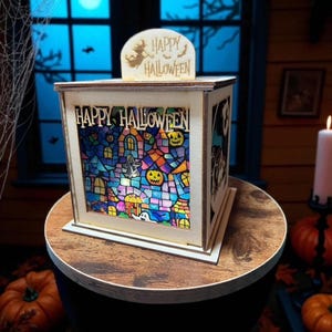 Halloween Fairy Light Lantern, Stained Glass Spooky Décor, Pumpkin and Witch Window Light, Spooky Home Halloween Decoration