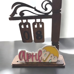 Hand Painted Perpetual Calendar Laser Cut Wooden Desk Calendar Unique Home Office Decor Gift