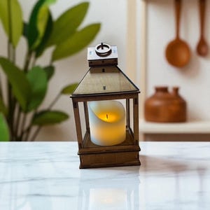 Wooden Flameless Candle Lantern, Battery Operated LED Candle, Rustic Home Decor, Indoor Lantern, Gift for Housewarming