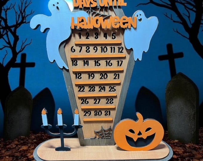 Featured listing image: Halloween Coffin Countdown Calendar: Spooky Wooden Halloween Decor