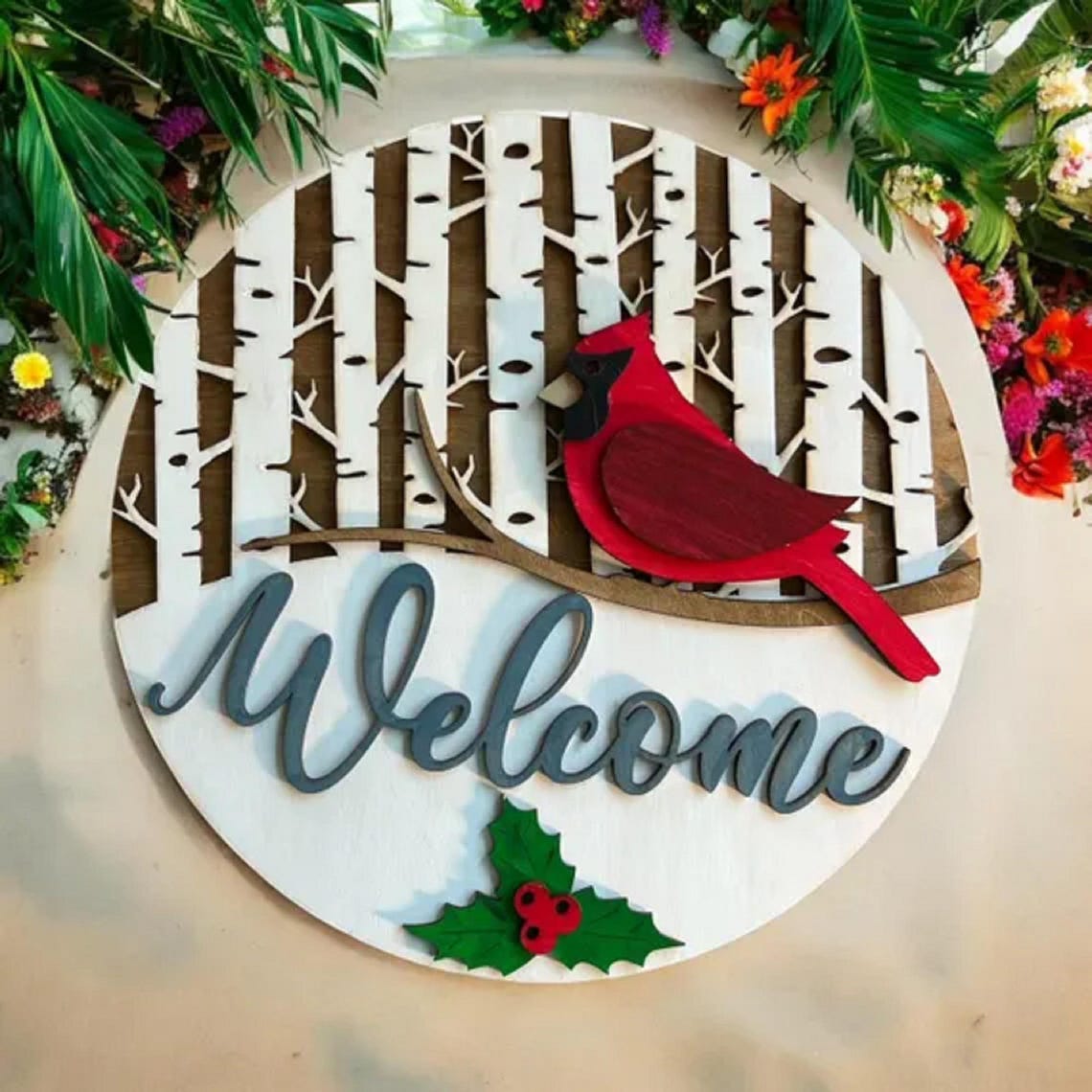 Cardinal Note Welcom Hand Painted Cardinal Welcome Door Hanger: Laser Cut Basswood - Etsy
