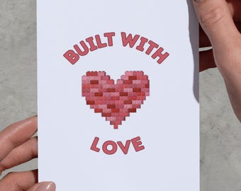Heart Lego Valentine's Day Card, Valentine Gift for Him, For Her, Digital Download, Print Your Own Valentines!