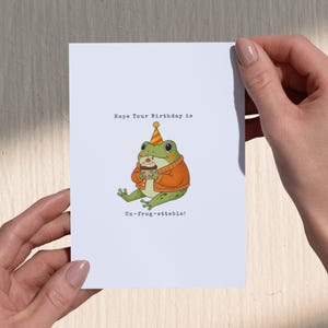 Digital Birthday Card - Cute Frog in Sweater with Cupcake - Cozy Animal Card - Printable Whimsical Greeting - Instant Download