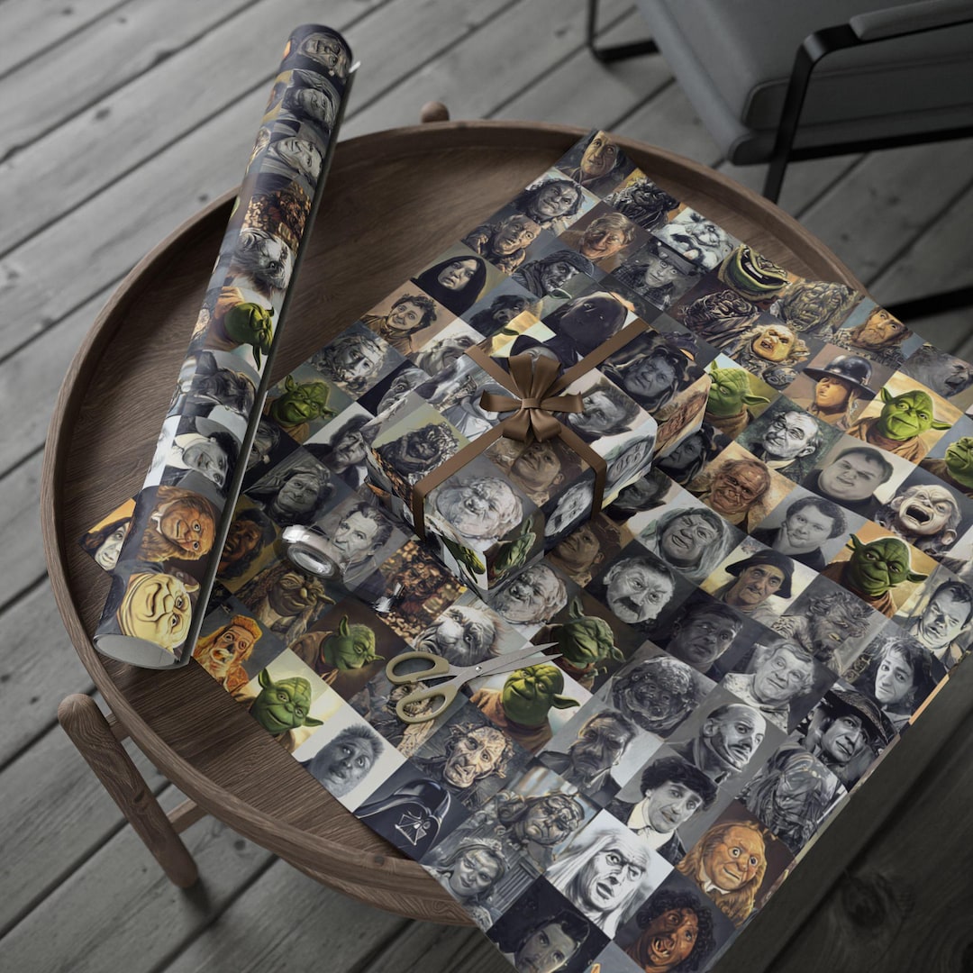 Famous Meme Vintage Portrait Collage Wrapping Paper | Faces Pattern