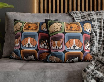 Sleeping Puppies Pattern Pillowcase | Square Pillowcase