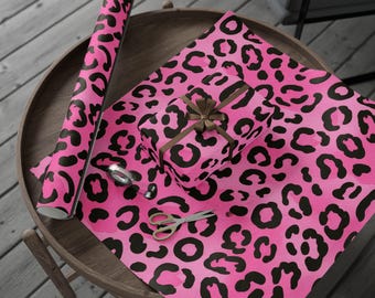 Pink Black Leopard Print Wrapping Paper | Animal Print Gift Wrap