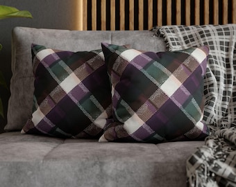 Plaid Pattern Pillowcase Square Pillowcase | Purple Green Buffalo Check