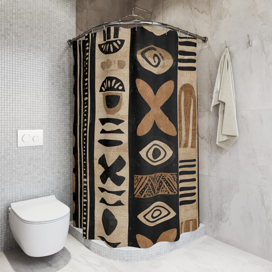 Tribal Mudcloth Pattern Shower Curtain | African Inspired Geometric ...