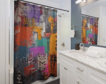 Abstrakte Farbblock Kunst Duschvorhang | Moderne geometrische Badezimmer Dekor