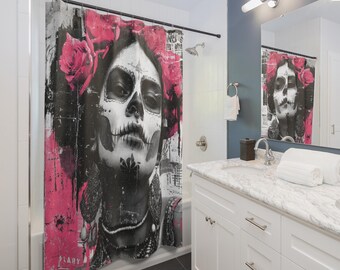 Sugar Skull Woman Shower Curtain | Day of the Dead Floral Portrait
