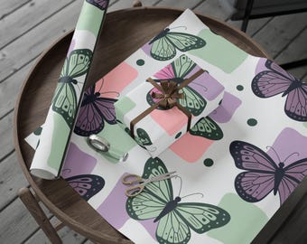Pastel Butterfly Pattern Wrapping Paper | Floral Gift Wrap Roll