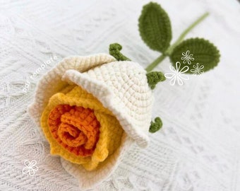 Modèle au crochet rose en verre, modèles Amigurumi, modèle au crochet PDF, cadeau fleur au crochet, fleur de mariage, bouquet, fleur au crochet