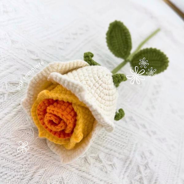 Glass Rose Crochet Pattern, Amigurumi Patterns, crochet pattern PDF, gift flower crochet, wedding flower, bouquet, crochet flower