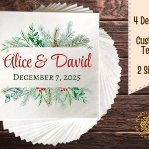 Elegant Leafy Greenery Wedding Napkins, Customizable Bridal Shower Napkins, Engagement Party Napkins, Luncheon and Beverage Sizes