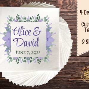 Servilletas florales para bodas, fiestas de compromiso, despedidas de soltera, texto personalizado, tamaños para almuerzos y bebidas, decorativas y elegantes