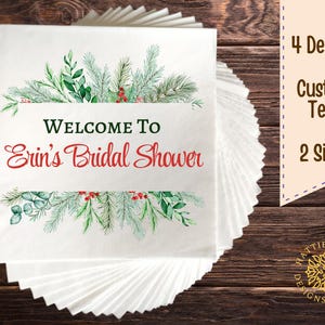 Bridal Shower Napkins with Floral Design, Custom Text Napkins, Lunch and Beverage Sizes, Elegant Party Decorations
