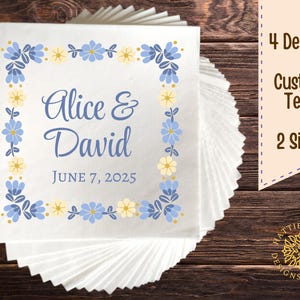Floral Wedding Napkins, Engagement Party Napkins, Bridal Shower Decor, Customizable Napkins, Elegant Floral Design