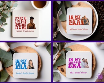Personalized Bridal Shower, Engagement Party, Photo Coasters, Customizable Text